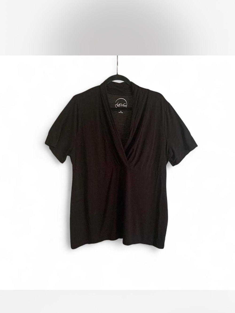 Witchy Workwear Classic Black Draped V-Neck Women's Top Size XXL